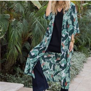 Rachel Zoe Leaf Green Printed Maxi Kimono Open Cardigan OS Rachel Zoe OS